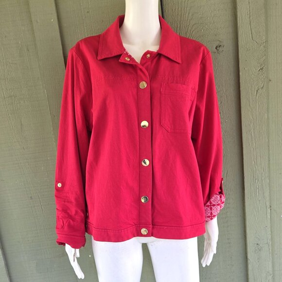CHICO'S Red Adjustable Sleeve Cotton Blend Spring Jacket Sz 3P or US XLP 16P - Picture 2 of 4
